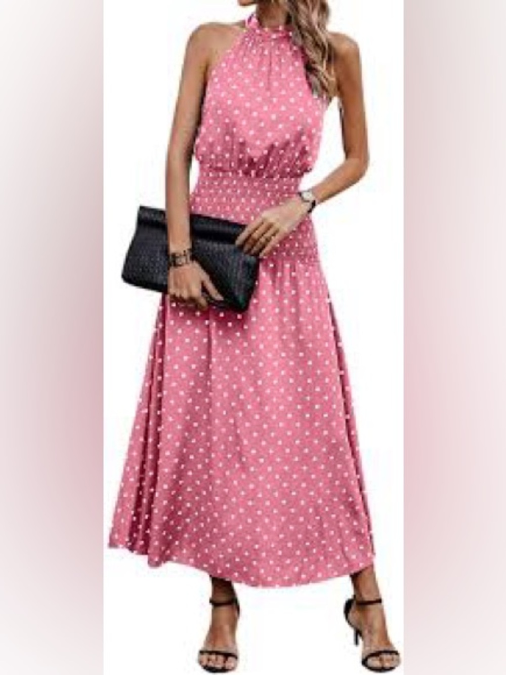 Halter Neck Pink Polka Dot Maxi Dress size Small NWT babyshower wedding guest